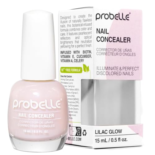 Probelle Illuminating Nail Concealer, Sheer Long Lasting Brightening Nail Polish for yellowing discolored nails, perfect finish for damaged nails with imperfections, Vegan, Gluten Free, Lilac Glow