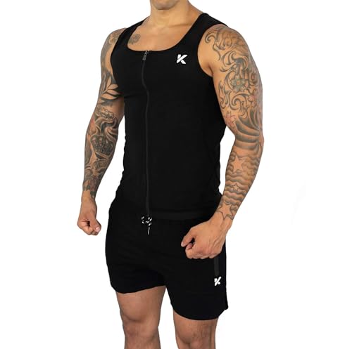 Kewlioo Men's Premium Zip Sauna Tank Top for Men - Heat Trapping Sauna Shirt for Men, Compression Sweat Suit for Gym, Workouts, Exercise, Fitness, Sauna Suit For Men (Black, S/M)