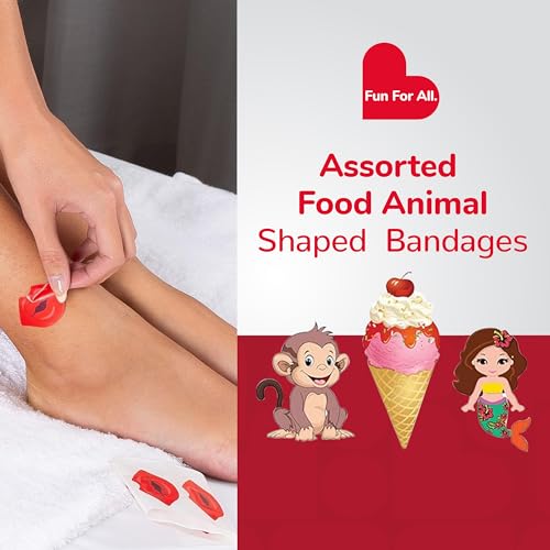 BioSwiss Bandages, Assorted Animal, Fun, and Food Shaped Self Adhesive Bandage, Latex Free Sterile Wound Care, 100 Count