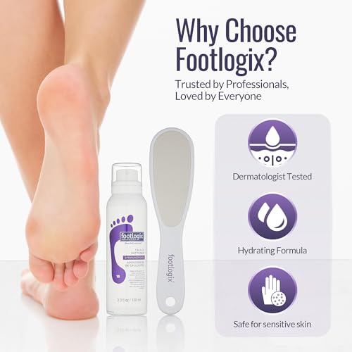 Footlogix Foot Care Callus Softener Combo - Callus Remover Spray & Double-Sided Foot File for Dry, Cracked Heels, Pedicure Tools for Feet, Foot Exfoliator