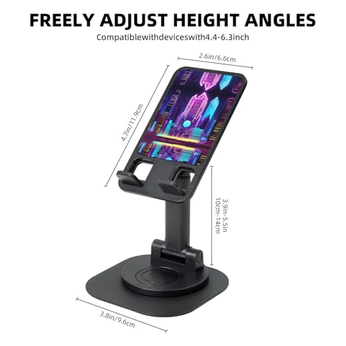 Sci-Fi City Cell Phone Stand 360° Adjustable Desktop Phone Holder Cradle Compatible With Most Mobile Phones Black