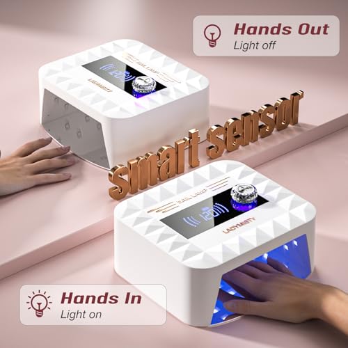 268W UV Nail Lamp Cordless, LadyMisty UV Light for Gel Nails with Convenient Knob, Dual Light Source Precise Curing & LCD Display Screen, Portable Wireless Nail Lamp, Fast Curing for Nail Salon & Home