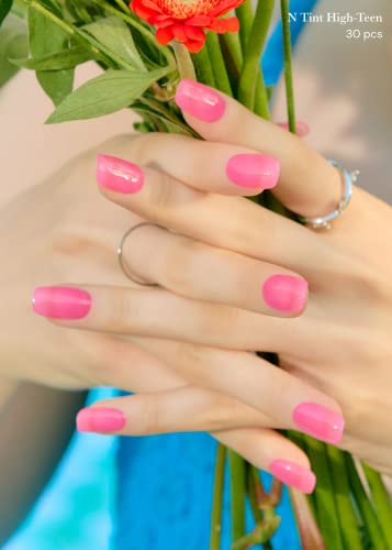 ohora Semi Cured Gel Nail Strips (N Tint High-Teen) - Pink, Tint, Works with Any UV/LED Lamps, Salon-Quality, Long Lasting, Easy to Apply & Remove - Includes 2 Prep Pads, Nail File & Wooden Stick