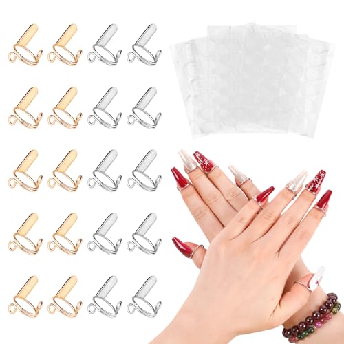 20Pcs Wudu Nail Rings, Reusable Nail Rings with 120Pcs Adhesive Nail Tabs, Size Adjustable Detachable Nail Rings for Halal Nail, Muslim Wearing Manicure Nails(Gold, Silver)