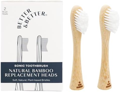 Better & Better Bamboo Sonic Toothbrush Replacement Heads | Replaceable Bamboo Sonic Brush Heads w/Soft, Plant-Based Bristles for High-Polish, Gentle Clean | Whitens Surface Stains & Removes Plaque
