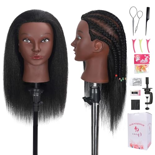 16" Mannequin Head Human Hair with 100% Real Hair Cosmetology Mannequin Doll Head for Hairdresser Practice Braiding Hairstyling with Free Table Clamp Stand (16 Inch)