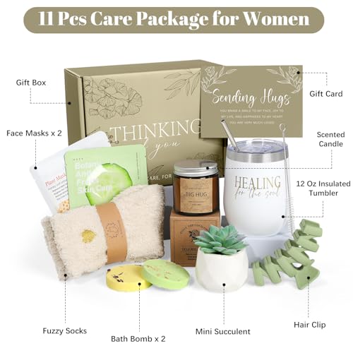 Thinking of You Care Package for Women - Get Well Soon GBasket for Sick Friend After Surgery Gifts Feel Better Gifts for Women, Sympathy Gift Baskets Sending Hugs, Self-Care Spa Gifts