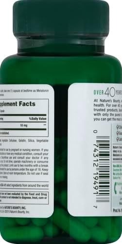 Nature's Bounty Melatonin, 100% Drug-Free Sleep Aid, Dietary Supplement, 10 mg, 60 Count (Pack of 2)