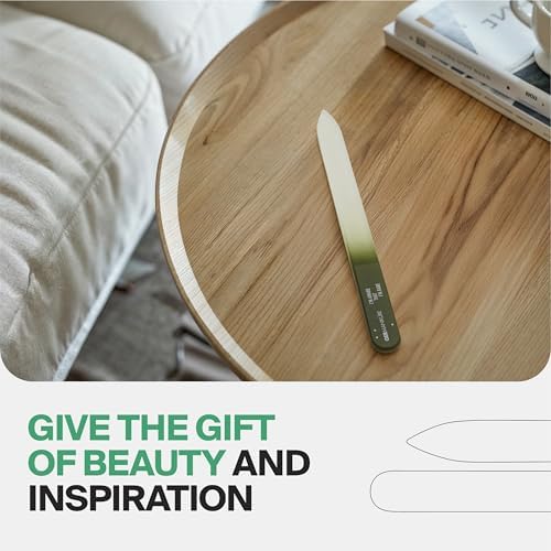 GERMANIKURE Czech Crystal Glass Nail File 3 Pack in Suede Leather Case - Professional Manicure & Pedicure Products for Smooth Easy Shaping of Natural Nails