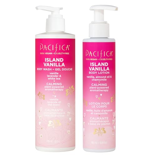Pacifica Island Vanilla Body Care Set – Body Wash & Body Lotion Duo for Dry Skin, Nourishing Vanilla Bath Set, Moisturizing Sulfate-Free Cleanser and Hydrating Lotion, Vegan & Cruelty-Free
