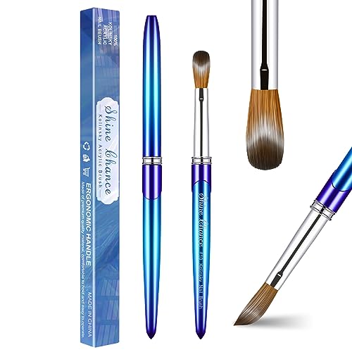 Acrylic Nail Brush Size 10, 100% Pure Kolinsky 3D Art Nail Brush with Gradient Blue Handle, Art Design Powder Nail Brush Pen for Nails Extension & Carving, Acrylic Application Tools