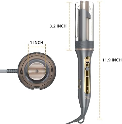 Automatic Rotating Curling Iron, Zavarea 1 Inch Beach Waves Curling Wand with Extra Long Barrel, Self Hair Curler with Tangle-Free & Negative Ions, Easy to Use, Dual Voltage, Elegant Gray