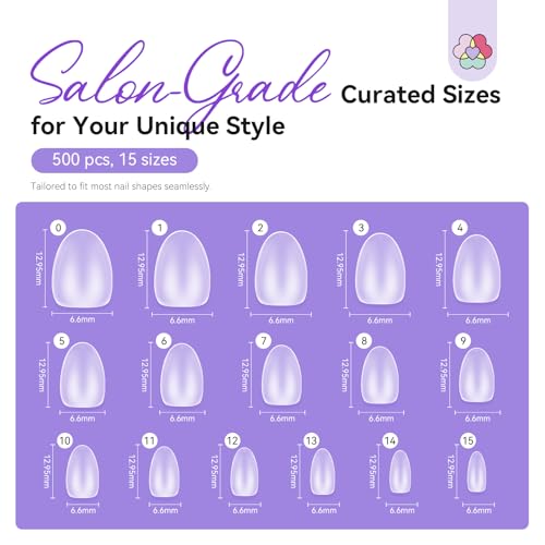 SAVILAND Advanced Gel Nail Kit Almond: 15 Sizes Extra Short Almond Nail Tips with Nail Drill & U V Lamp 500 Pcs Salon Grade Full Matte Nail Tips 30-Day Long Lasting Home DIY Beginner