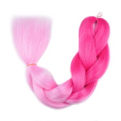 Ombre Braiding Hair (Pink/Light Pink)3pcs Jumbo Braiding Hair Extension For Box Braids Twist 24 Inch Hot Water Seal Real Soft