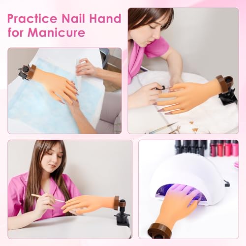 Yokilly Acrylic Nail Practice Hand - Bendable Soft, Flexible Plastic, Fake Mannequin Training Hand with Clamp Holder
