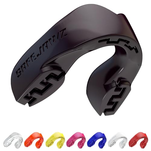 SAFEJAWZ Mouthguard Slim Fit, Adults and Junior Mouth Guard with Case for Boxing, Basketball, Lacrosse, Football, MMA, Martial Arts, Hockey and All Contact Sports (Black)