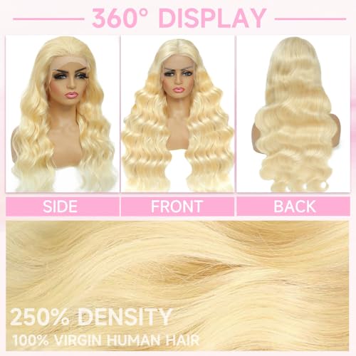 613 Lace Front Wig Human Hair 250 Density Blonde Wig Human Hair 13x6 HD Lace Frontal Wigs Body Wave Lace Front Wigs Human Hair Pre Plucked 613 30 Inch