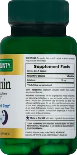 Nature's Bounty Melatonin, 100% Drug-Free Sleep Aid, Dietary Supplement, 10 mg, 60 Count (Pack of 2)