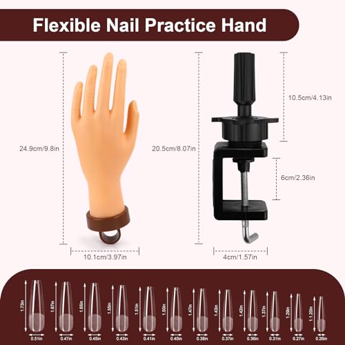 LIONVISON Practice Hand for Acrylic Nails: Flexible Mannequin Hand Model for Nails, Rubber Fake Training Manicure Hands with 240Pcs Ballerina Nail Tips