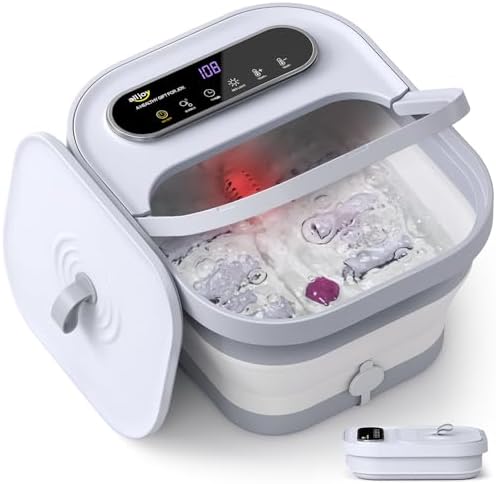 ALLJOY Foot Spa Bath Massager with Heat, Collapsible Foot Massager Spa Soaking Tub with Bubbles, Pumice Stone, Timer, 6 Shiatsu Massage Rollers Pedicure FootSpa for Relaxation, Gifts for Dad, Mom