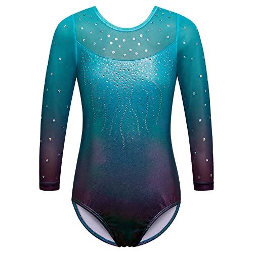 BAOHULU Gymnastics Leotard for Girls Shiny Practice Dancewear B285_Aqua_5A