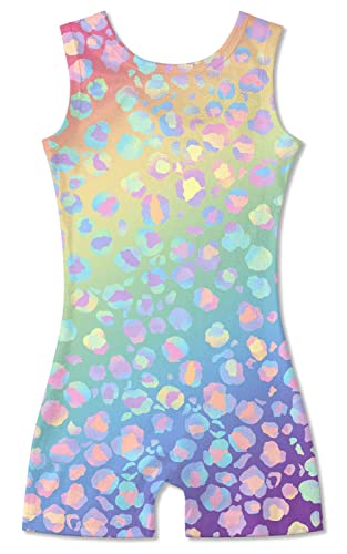 uideazone 5t 6t Leopard Leotards for Girls One-piece Stretchy Gymnastics Bodysuit Quick Dry Sparkly Unitards Biketards Gym Outfits