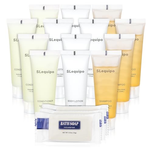 4-IN-1 Hotel Toiletries Bulk Set (100PCS) 4-Piece Set: 25 Hotel Bar Soap 0.5oz, 25 Hotel Shampoo, 25 Conditioner Travel Size, 25 Hotel Body Lotion - Bulk Mini Guest Amenities
