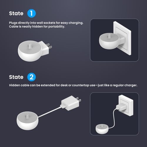 2-in-1 Wall Charger for Oral-B Braun Electric Toothbrush, Charger Base for Oral B Genius Pro Smart Vitality Kids io2 io3 io4 io5 io6 Serie, IPX5, White