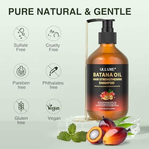 Batana Oil Hair Growth Shampoo, Strengthening Regrowth Shampoo for Men & Women with Thinning Hair & Hair Loss, Infused Rosemary, Mint Oil Nourishes Scalp, Sulfate Free for All Hair Types, 10.15 fl.oz