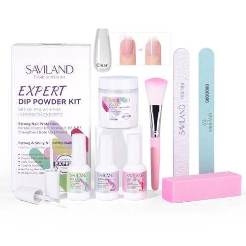 SAVILAND Clear Dip Powder Nail Kit Starter: 60g 2.1oz Dip Powder for Nails with Dipping Powder Liquid Set Dip Base Activator and Top Coat Professional Dip Nail Kit Repair for French Manicure Nail Art