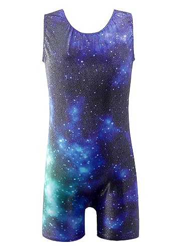 EQSJIU Gymnastics Gifts For Girls Biketards Rainbow Unicorn Dinosaur Mermaid Leopard Donut Galaxy 5-6 Years Girls Accessories Blue Galaxy