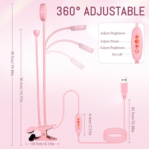 AORAEM LED Nail Lamp Double-Headed UV LED Light Quicky-Dry Duck Neck UV Lamp Dryer Curing Light with Portable Gooseneck and Clamp Flash Cure U V Light for Gel Nails Professional Home DIY Salon Pink