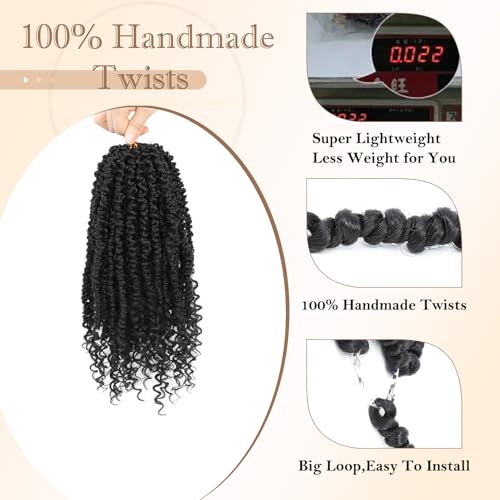 Passion Twist Crochet Hair,12 Inch 9 Packs Pretwisted Passion Twist Hair, Soft Pre Looped And Pre twist Crochet Hair For Women，Short Black Curly Crochet Braids(12",1B#)