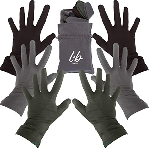 Bamboo Gloves for Eczema, Medium, Women and Men, Dry Hands, Overnight Moisturizing Gloves, 3 Pairs