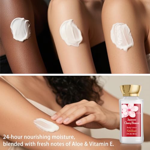 Bath and Body Travel and Gift Sets, Cherry Blossom Spa Shower Set for Teenager and Her, Including Body Wash, Body Lotion and Fragrance Body Mist, for Birthday Anniversary Wedding Christmas New Year