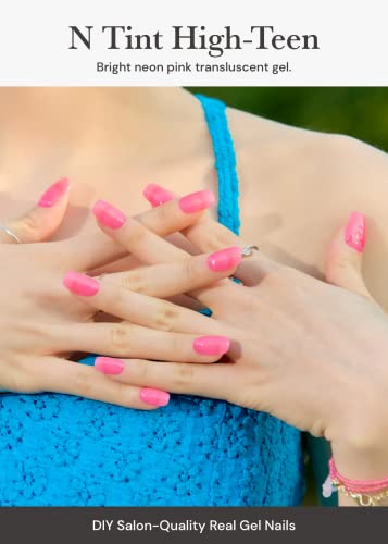 ohora Semi Cured Gel Nail Strips (N Tint High-Teen) - Pink, Tint, Works with Any UV/LED Lamps, Salon-Quality, Long Lasting, Easy to Apply & Remove - Includes 2 Prep Pads, Nail File & Wooden Stick