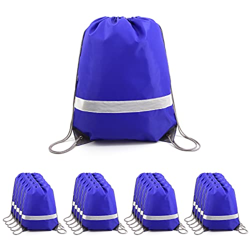BeeGreen Reflective Drawstring Bags 20 Packs Royal Blue Large Drawstring Bags Backpack for Gym Sports Trip with Reflective Strip Cinch Sack DIY for Women Men Cinch Bags For Team