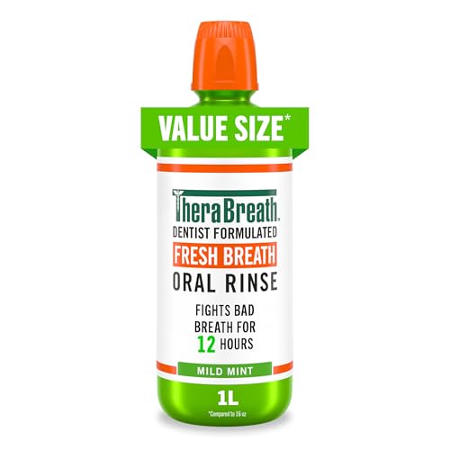 TheraBreath Fresh Breath Mouthwash, Mild Mint, Alcohol-Free, 1 Liter