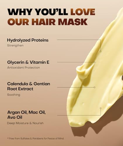 Collagen Hair Mask for Deep Conditioning, Keratin Hair Treatment with 4 Hydrolyzed Proteins, Moroccan & Avocado Oils Conditioner for Nourish, Calendula Gentian Extracts Care Dry & Damaged Hair