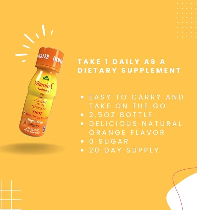 Vitamin C Shot 1000MG 80 Pack by ALFA Vitamins - Immunity Booster with Zinc, Ginger, & Echinacea - Protect Your Immunity Orange Flavor - 2.4 FL Oz Bottle