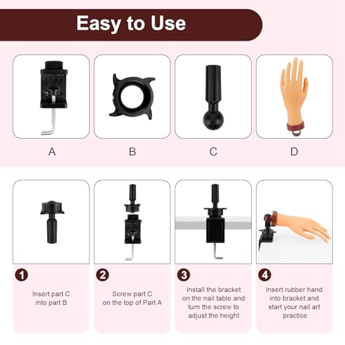 LIONVISON Practice Hand for Acrylic Nails: Flexible Mannequin Hand Model for Nails, Rubber Fake Training Manicure Hands with 240Pcs Ballerina Nail Tips