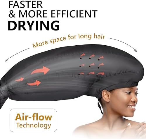 Large Hooded Hair Dryer Bonnet w/Integrated Headband - Reduces Heat Exposure Around Ears & Neck - Enhanced Size for Use with Rollers, Speeds Up Drying Time, Safe Deep Conditioning at Home, Adjustable