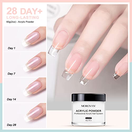 Morovan Acrylic Nail Powder Set: 4 Colors Clear Nude Pink White Acrylic Powder for Nail Extension Carving
