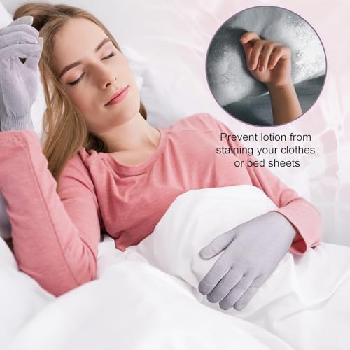 MIG4U Moisturizing Beauty Gloves Touchscreen Overnight Sleeping Glove for Women Dry Hands, Nighttime Lotion, Eczema, SPA, Cosmetic Treatment, Grey Purple 3 Pairs Size S/M