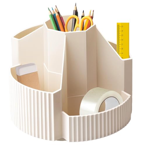 zwxqe Rotating Desk Organizer with 5 Compartments, Pen and Pencil Holder, Art Supply Marker Holder, 5.12x5.12x3.94 Inches Multi-Functional Stationery Organizer for Home and Room