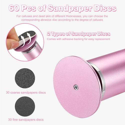 AFFLAT Electric Foot Callus Remover, Adjustable Speed (0-800Rpm), Adjustable Speed Foot Scrubber with 60 Pcs Sandpaper Discs, Electric Callus Remover for Feet,Pedicure Tool for Men and Women,Pink