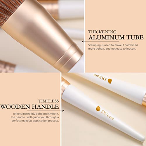DUcare Makeup Brushes with Bag - 14Pcs Professional Synthetic Make Up Brushes Set for Blush Concealer Foundation Bronzer Powder Eyebrow Contour Eyeshadow Blending Makeup Brush Set Mekaup bag, White