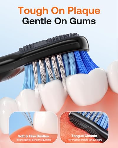 Bitvae ADA Accepted Electric Toothbrush, Travel Toothbrush Rechargeable for Adults and Kids, 60-Day Battery, 5 Modes, 8 Heads, Portable Travel Case & Holder, Shadow Black