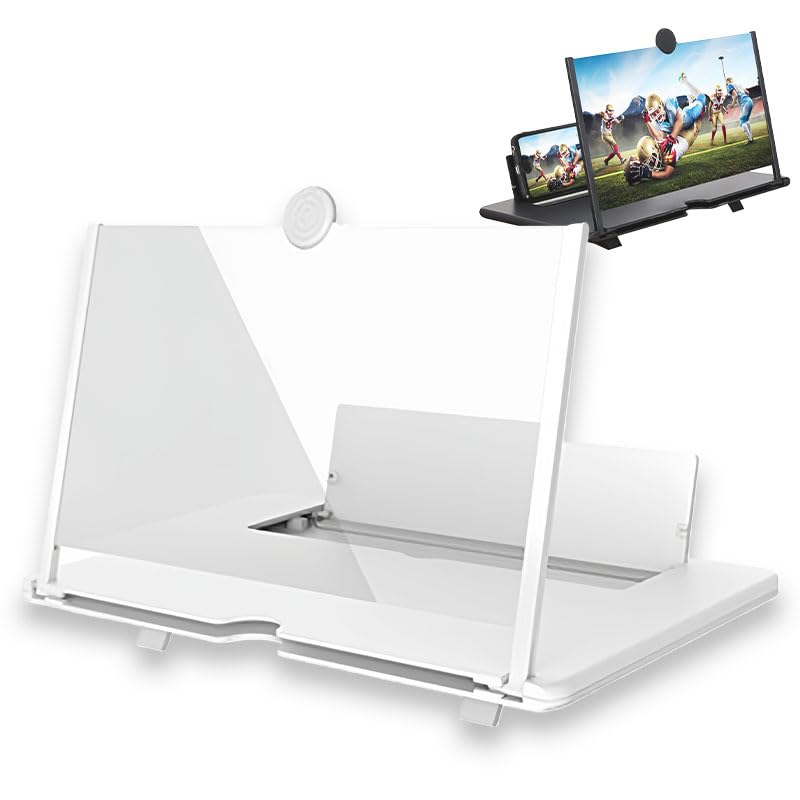 2026 Screen Magnifier Newest Version,3D Pull-Out HD Screen Phone Projector,Foldable Phone Stand with Phones Magnifier Screen,for Watching Football, Rugby, Basketball Match,for All Ages (White, 16IN)