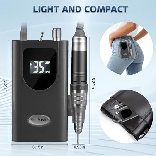 Professional Nail Drill Machine, HoMove 35000RPM Portable Nail Drills, Rechargeable Efile Nails Drill, Low Heat Electric Nail File for Acrylic Gel Nails